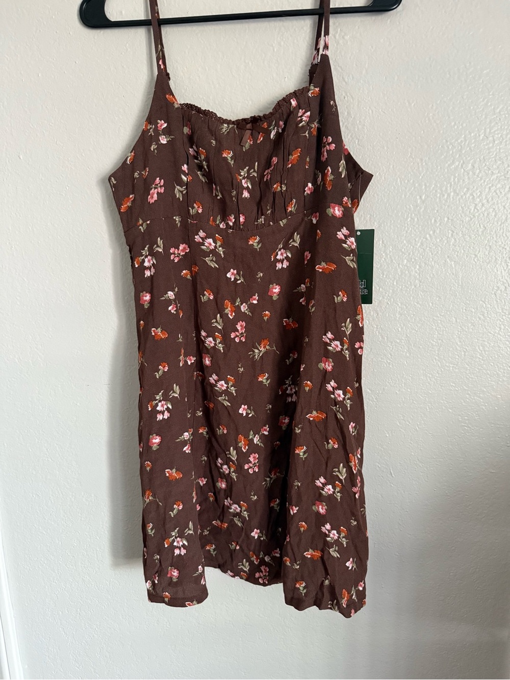 wild fable Brown Floral Spaghetti-Strap Mini Dress with Pink & Orange Blooms